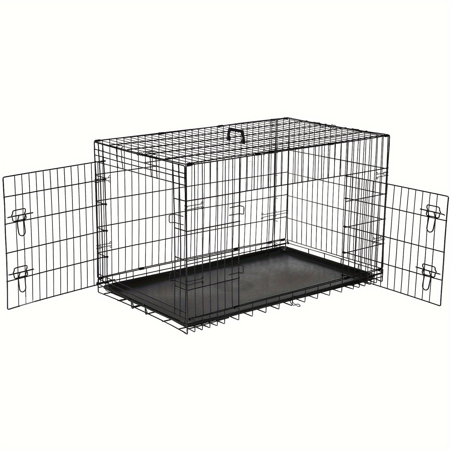 Double Door Folding Metal Wire Dog Crate with Divider Panel - Spacious, Leak-Proof, and Portable Pet Kennel for Indoor, Outdoor, and Travel - Easy Assembly, Durable, and Versatile Pet Cage