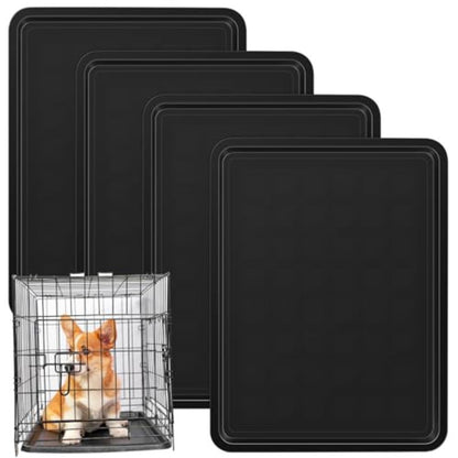 4pcs Heavy-Duty Black Plastic Dog Crate Tray Replacement Floor Liners - 27"x20.5" Spill-Proof Kennel Pan with Raised Edges, Durable Cage Accessories for Large Dogs, Cats, Rabbits, Training Cages, Food & Water Bowls Holders, E