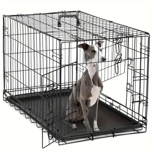 Medium Dog Crate with Double Doors, Foldable Pet Cage with Divider Panel & Removable Tray for Small to Medium Dogs - Secure & Spacious Indoor/Outdoor Crate