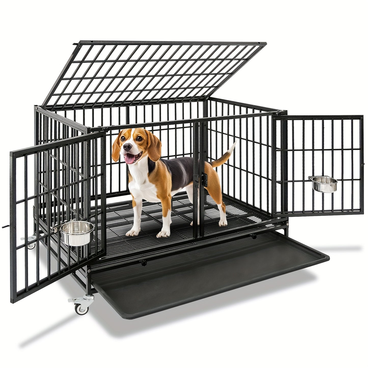 [Escape Proof Dog Crate] Heavy Duty Escape Proof 42 Inch Dog Crate Cage | Stackable Basic Kennel for Small to Medium Dogs with Divider - Indoor Pet Cage