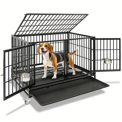 [Escape Proof Dog Crate] Heavy Duty Escape Proof 42 Inch Dog Crate Cage | Stackable Basic Kennel for Small to Medium Dogs with Divider - Indoor Pet Cage