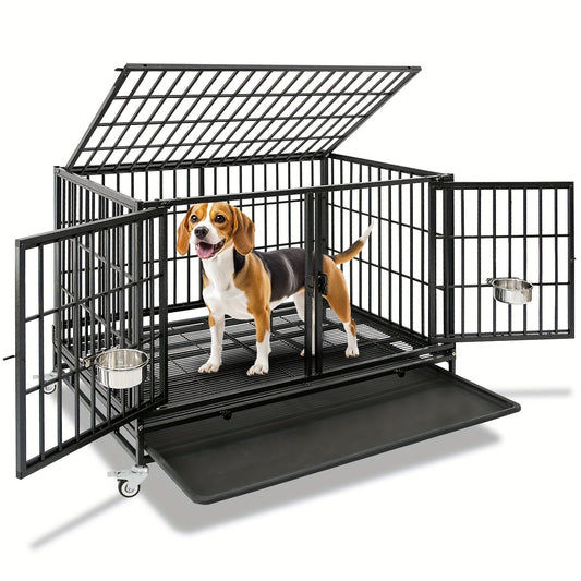 [Escape Proof Dog Crate] Heavy Duty Escape Proof 42 Inch Dog Crate Cage | Stackable Basic Kennel for Small to Medium Dogs with Divider - Indoor Pet Cage