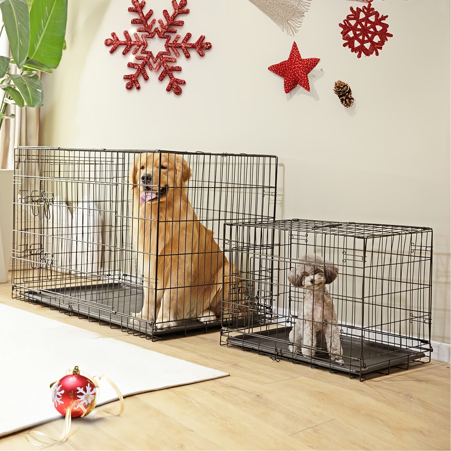 Medium Dog Crate with Double Doors, Foldable Pet Cage with Divider Panel & Removable Tray for Small to Medium Dogs - Secure & Spacious Indoor/Outdoor Crate