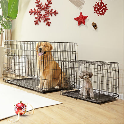 Medium Dog Crate with Double Doors, Foldable Pet Cage with Divider Panel & Removable Tray for Small to Medium Dogs - Secure & Spacious Indoor/Outdoor Crate