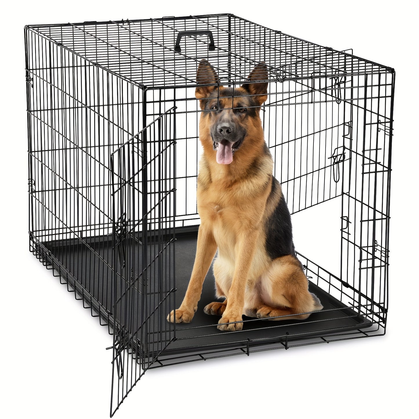 Medium Dog Crate with Double Doors, Foldable Pet Cage with Divider Panel & Removable Tray for Small to Medium Dogs - Secure & Spacious Indoor/Outdoor Crate