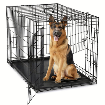 Medium Dog Crate with Double Doors, Foldable Pet Cage with Divider Panel & Removable Tray for Small to Medium Dogs - Secure & Spacious Indoor/Outdoor Crate