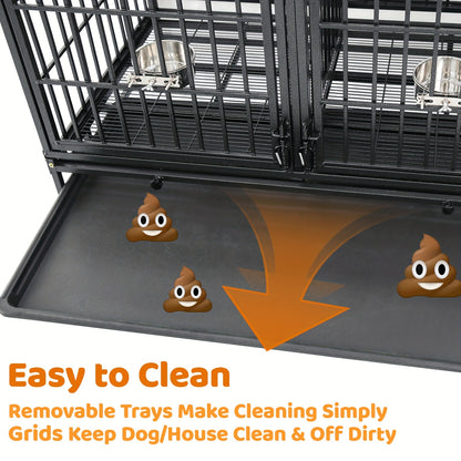 [Escape Proof Dog Crate] Heavy Duty Escape Proof 42 Inch Dog Crate Cage | Stackable Basic Kennel for Small to Medium Dogs with Divider - Indoor Pet Cage