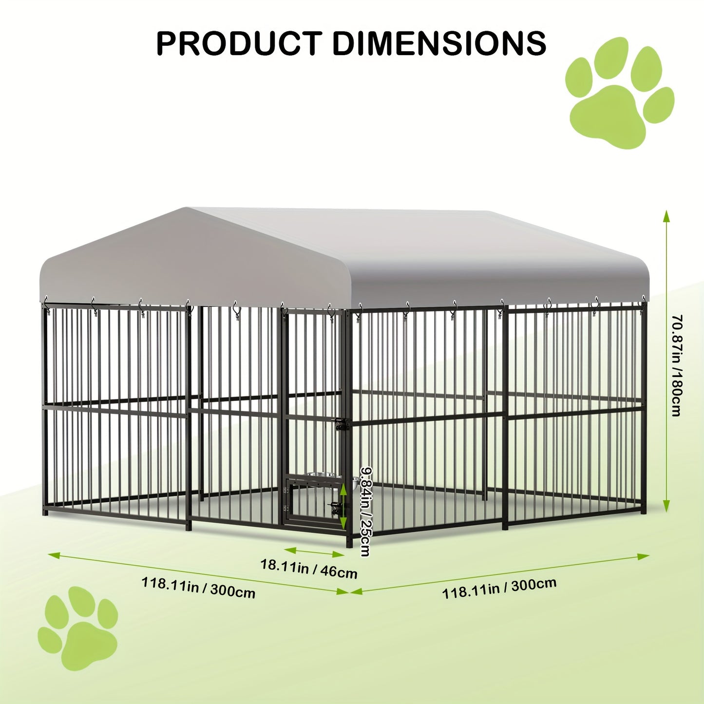 1pc Heavy Duty Metal Dog Kennel 10x10x6FT with Waterproof UV Cover, Safety Locks, and Feeding Bowl - Uncharged Outdoor Pet Cage for Garden and Backyard Use