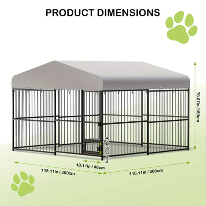 1pc Heavy Duty Metal Dog Kennel 10x10x6FT with Waterproof UV Cover, Safety Locks, and Feeding Bowl - Uncharged Outdoor Pet Cage for Garden and Backyard Use