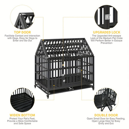 Heavy-Duty Dog Crate With Roof - Secure Pet Cage For Indoor And Outdoor Use