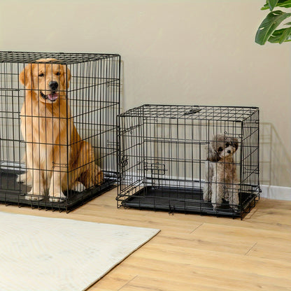 Double Door Folding Metal Wire Dog Crate with Divider Panel - Spacious, Leak-Proof, and Portable Pet Kennel for Indoor, Outdoor, and Travel - Easy Assembly, Durable, and Versatile Pet Cage