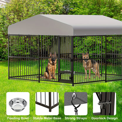 1pc Heavy Duty Metal Dog Kennel 10x10x6FT with Waterproof UV Cover, Safety Locks, and Feeding Bowl - Uncharged Outdoor Pet Cage for Garden and Backyard Use