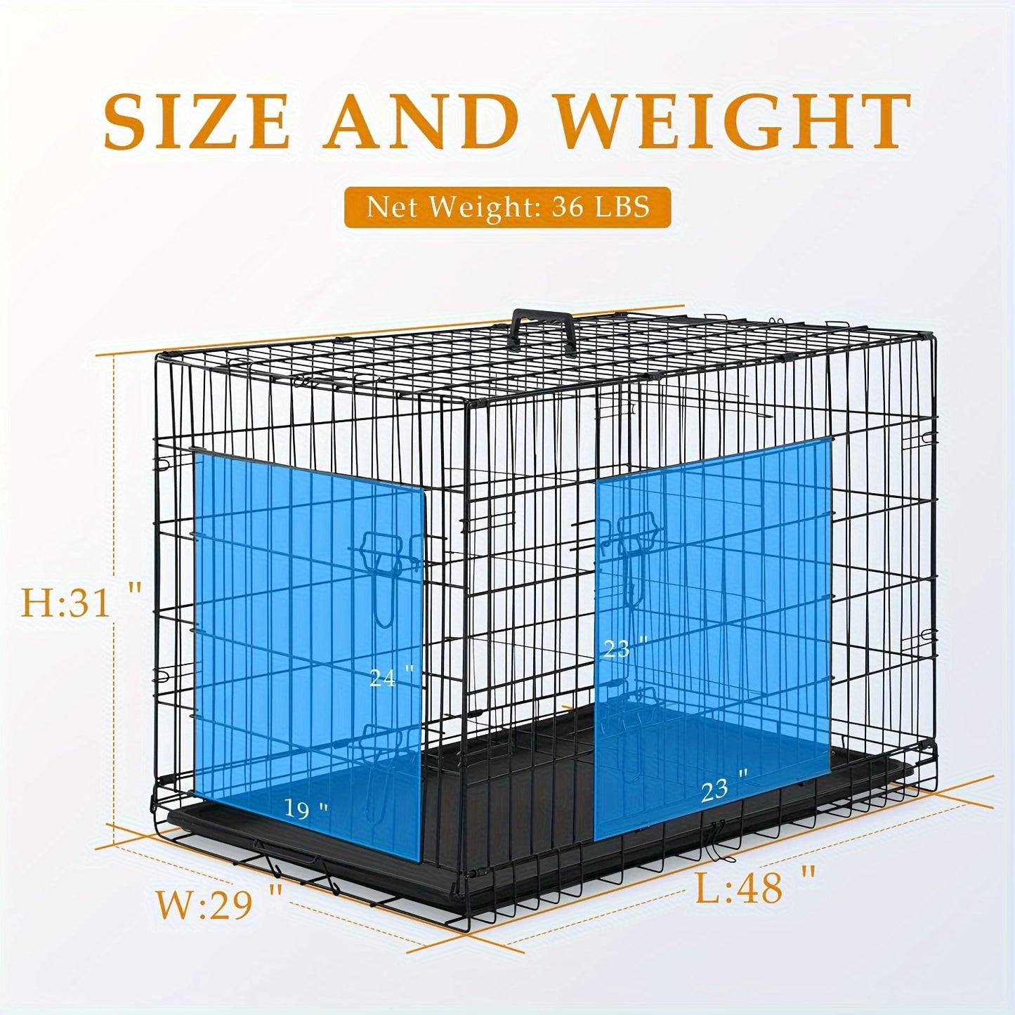42/48 inch Double Door Folding Metal Dog Crate Dog Cage with Dividers And Leak-Proof Tray Metal Crate for Puppy to Medium to Large Dogs, with Removable Tray Wire Dog Kennel Portable Indoor Outdoor Pet Cage