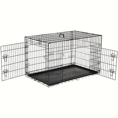 Double Door Folding Metal Wire Dog Crate with Divider Panel - Spacious, Leak-Proof, and Portable Pet Kennel for Indoor, Outdoor, and Travel - Easy Assembly, Durable, and Versatile Pet Cage