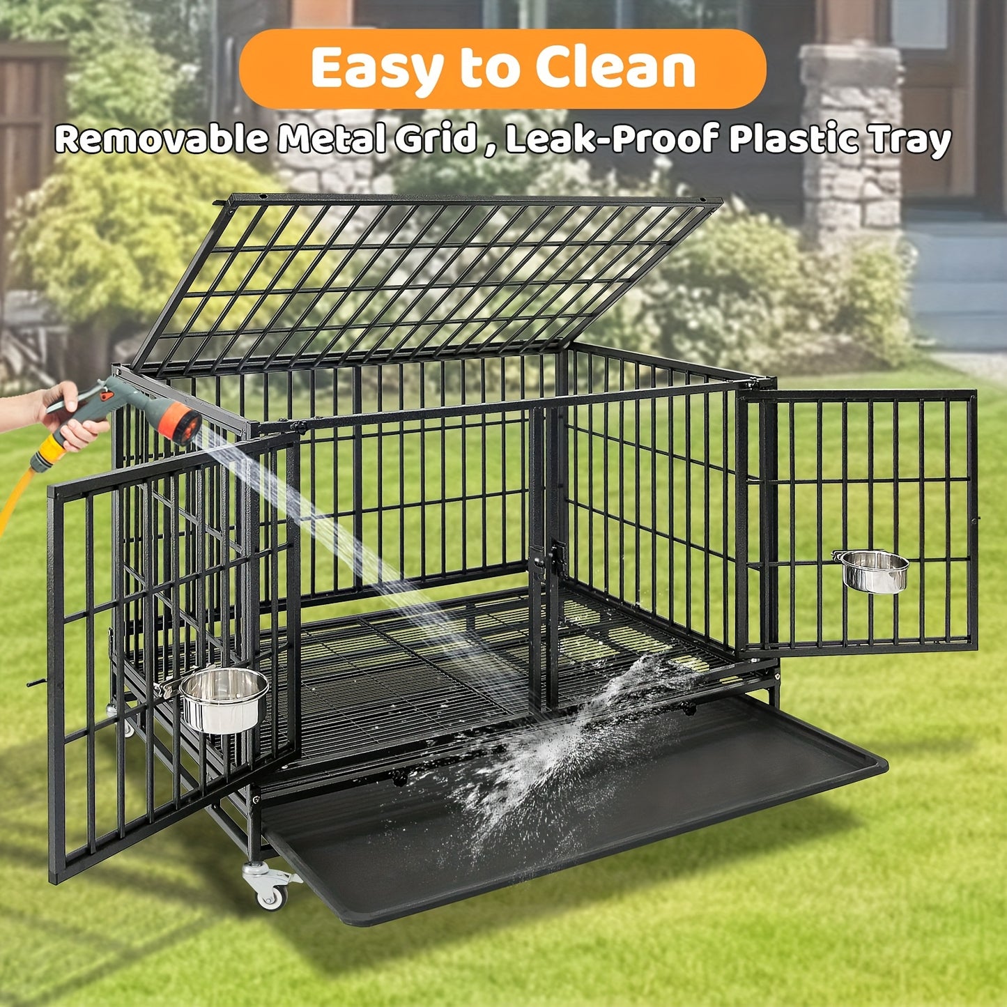 [Escape Proof Dog Crate] Heavy Duty Escape Proof 42 Inch Dog Crate Cage | Stackable Basic Kennel for Small to Medium Dogs with Divider - Indoor Pet Cage