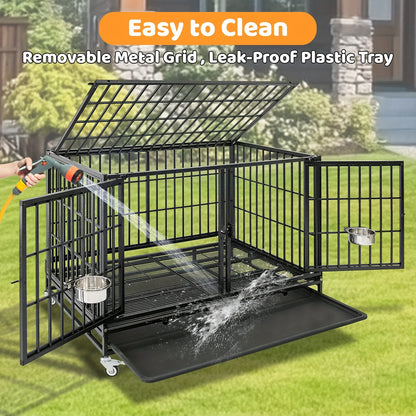[Escape Proof Dog Crate] Heavy Duty Escape Proof 42 Inch Dog Crate Cage | Stackable Basic Kennel for Small to Medium Dogs with Divider - Indoor Pet Cage