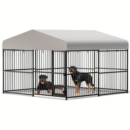 1pc Heavy Duty Metal Dog Kennel 10x10x6FT with Waterproof UV Cover, Safety Locks, and Feeding Bowl - Uncharged Outdoor Pet Cage for Garden and Backyard Use