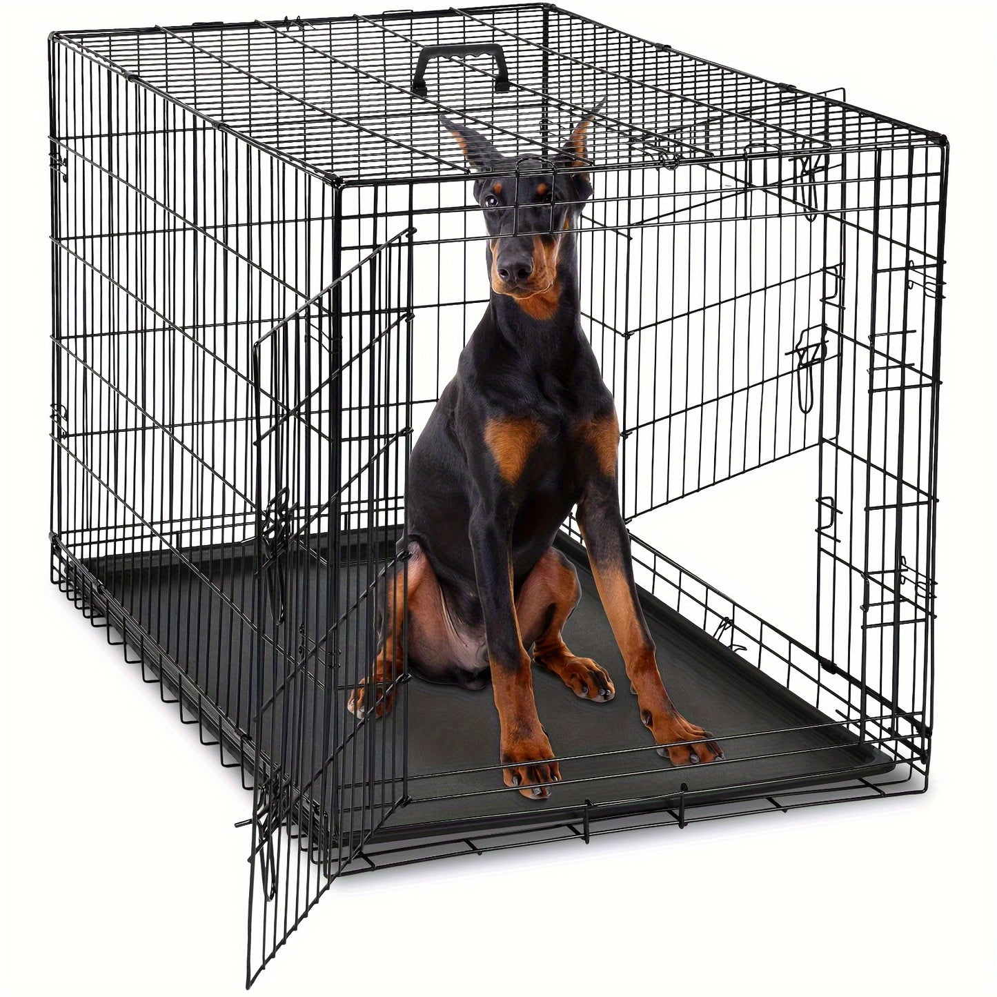 Medium Dog Crate with Double Doors, Foldable Pet Cage with Divider Panel & Removable Tray for Small to Medium Dogs - Secure & Spacious Indoor/Outdoor Crate