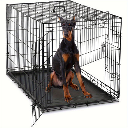 Medium Dog Crate with Double Doors, Foldable Pet Cage with Divider Panel & Removable Tray for Small to Medium Dogs - Secure & Spacious Indoor/Outdoor Crate