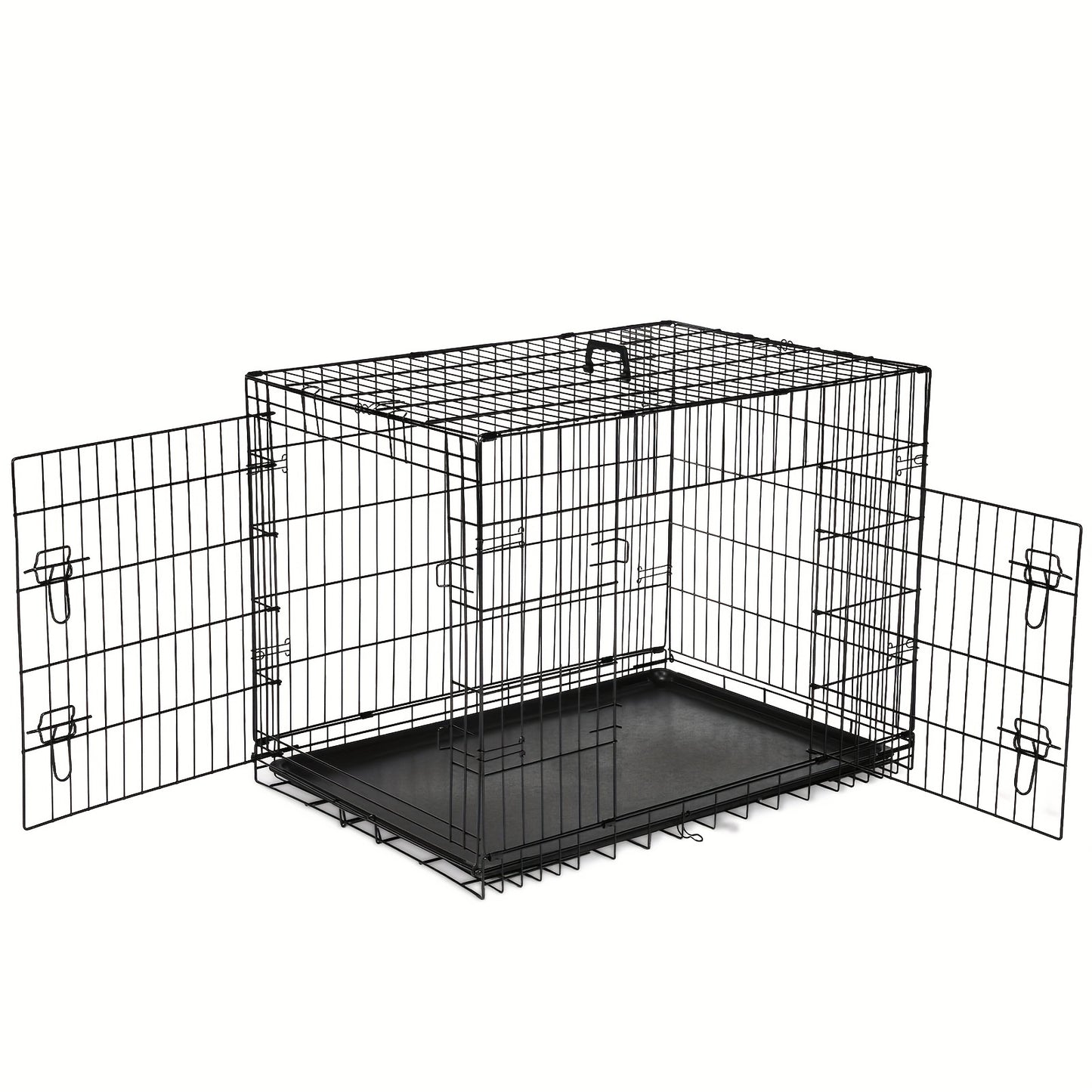 Double Door Folding Metal Wire Dog Crate with Divider Panel - Spacious, Leak-Proof, and Portable Pet Kennel for Indoor, Outdoor, and Travel - Easy Assembly, Durable, and Versatile Pet Cage