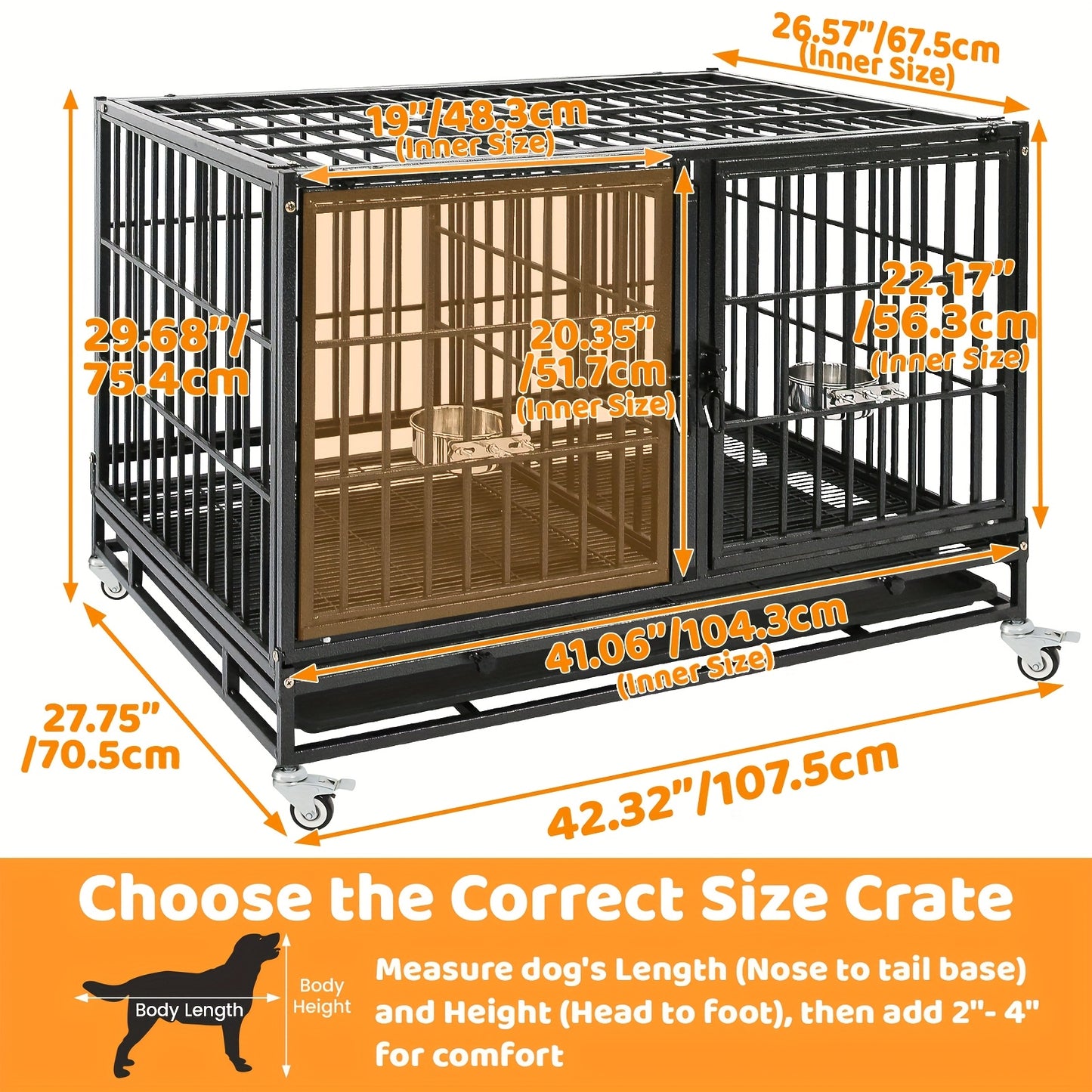 [Escape Proof Dog Crate] Heavy Duty Escape Proof 42 Inch Dog Crate Cage | Stackable Basic Kennel for Small to Medium Dogs with Divider - Indoor Pet Cage