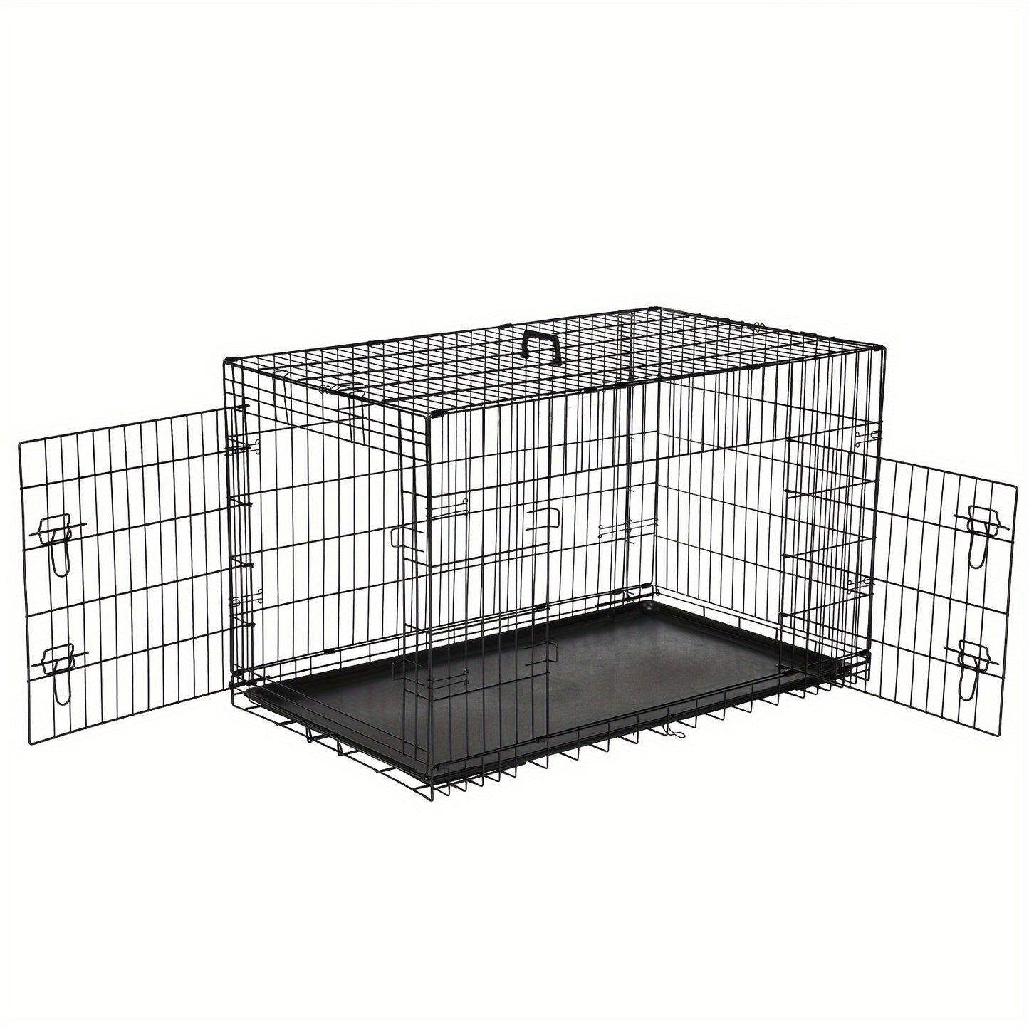 Double Door Folding Metal Wire Dog Crate with Divider Panel - Spacious, Leak-Proof, and Portable Pet Kennel for Indoor, Outdoor, and Travel - Easy Assembly, Durable, and Versatile Pet Cage