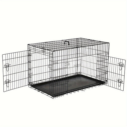 Double Door Folding Metal Wire Dog Crate with Divider Panel - Spacious, Leak-Proof, and Portable Pet Kennel for Indoor, Outdoor, and Travel - Easy Assembly, Durable, and Versatile Pet Cage
