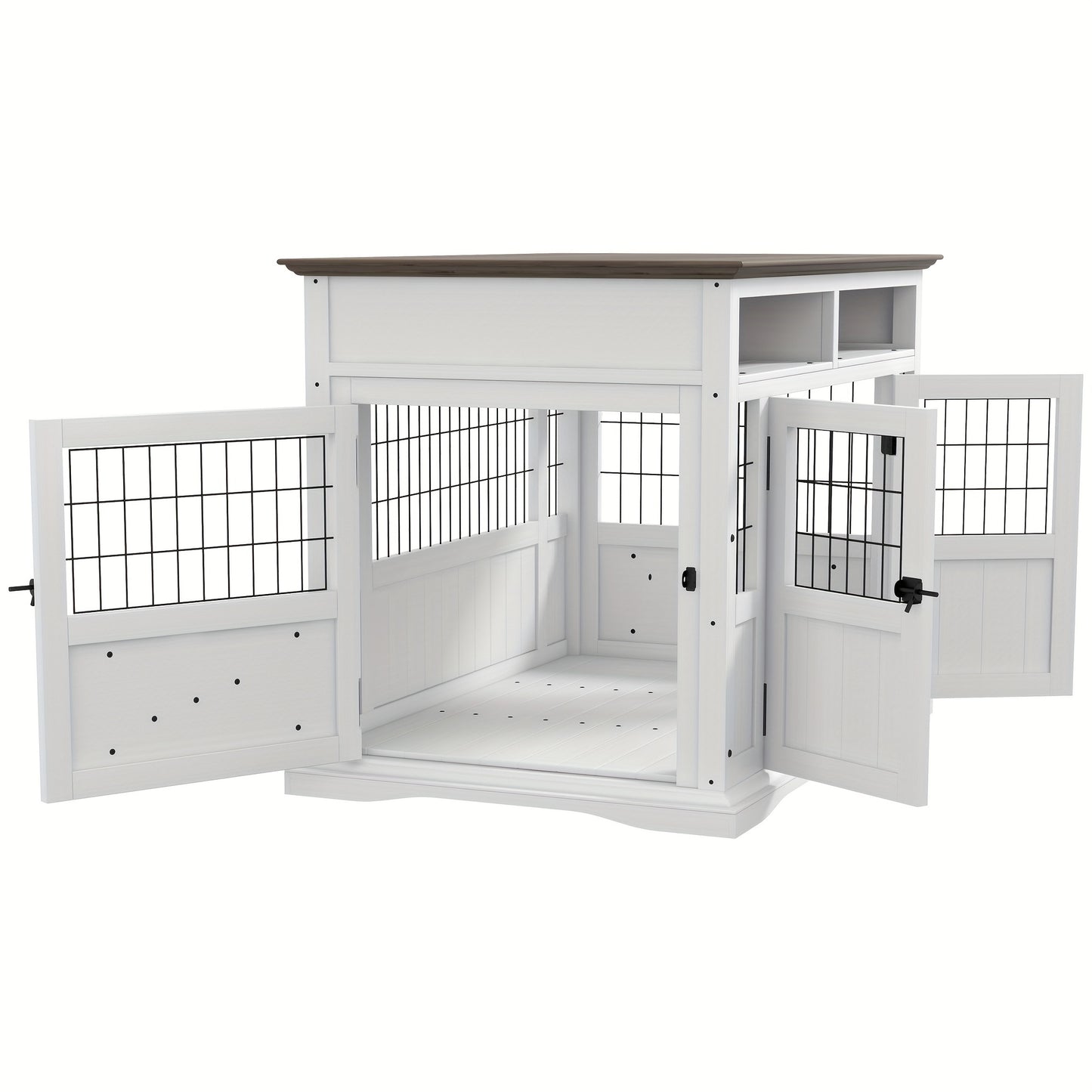 [PAWHUT Wooden Dog Crate] White Wooden PAWHUT Dog Crate Furniture - Decorative Dog Kennel for Medium Dogs - Indoor Pet Cage with Storage Shelves