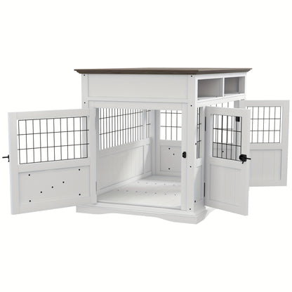 [PAWHUT Wooden Dog Crate] White Wooden PAWHUT Dog Crate Furniture - Decorative Dog Kennel for Medium Dogs - Indoor Pet Cage with Storage Shelves