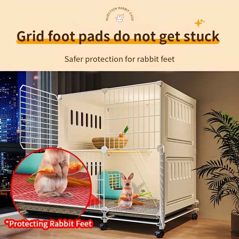 [1pc Deluxe Pet Cage Villa] 1pc Deluxe Iron Alloy Small Animal Cage Villa, Stainless Steel Pet Habitat with Wheels, Ventilated & Splash-Proof Outdoor Enclosure for Rabbits, Hamsters, Guinea Pigs