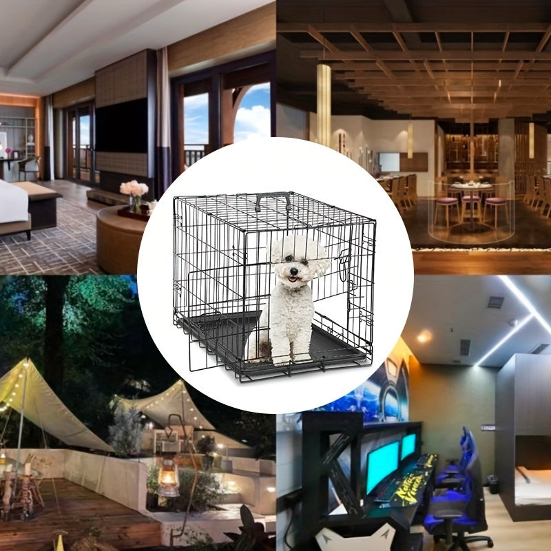 Double Door Folding Metal Wire Dog Crate with Divider Panel - Spacious, Leak-Proof, and Portable Pet Kennel for Indoor, Outdoor, and Travel - Easy Assembly, Durable, and Versatile Pet Cage