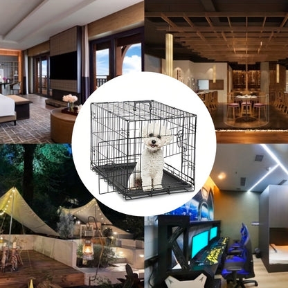 Double Door Folding Metal Wire Dog Crate with Divider Panel - Spacious, Leak-Proof, and Portable Pet Kennel for Indoor, Outdoor, and Travel - Easy Assembly, Durable, and Versatile Pet Cage