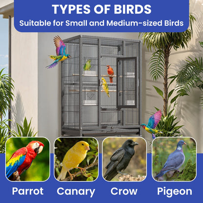 1pc YINTATECH Metal Large Bird Cage for Parrot, Cockatiel, Parakeet, Pigeon - 53" Durable Metal Pet Cage with 4 Feeders, 2 Perches, 2 Safe Door Locks - Suitable for Small and Medium Birds - No Electricity Needed
