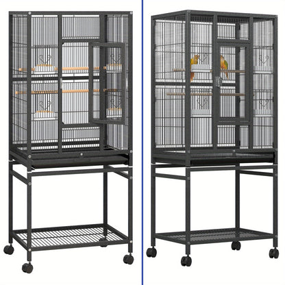 1pc YINTATECH Metal Large Bird Cage for Parrot, Cockatiel, Parakeet, Pigeon - 53" Durable Metal Pet Cage with 4 Feeders, 2 Perches, 2 Safe Door Locks - Suitable for Small and Medium Birds - No Electricity Needed