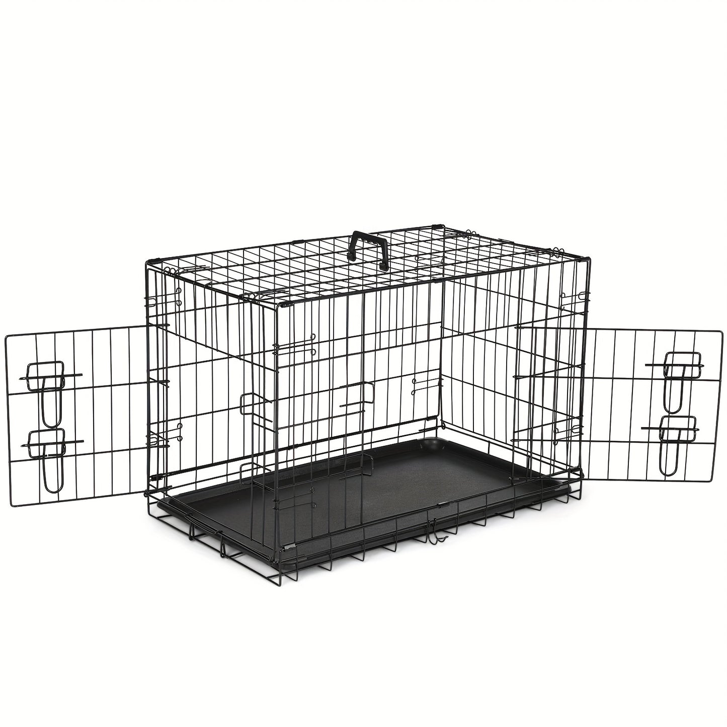 Double Door Folding Metal Wire Dog Crate with Divider Panel - Spacious, Leak-Proof, and Portable Pet Kennel for Indoor, Outdoor, and Travel - Easy Assembly, Durable, and Versatile Pet Cage