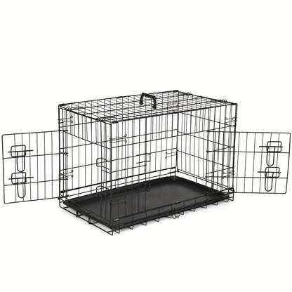 Double Door Folding Metal Wire Dog Crate with Divider Panel - Spacious, Leak-Proof, and Portable Pet Kennel for Indoor, Outdoor, and Travel - Easy Assembly, Durable, and Versatile Pet Cage