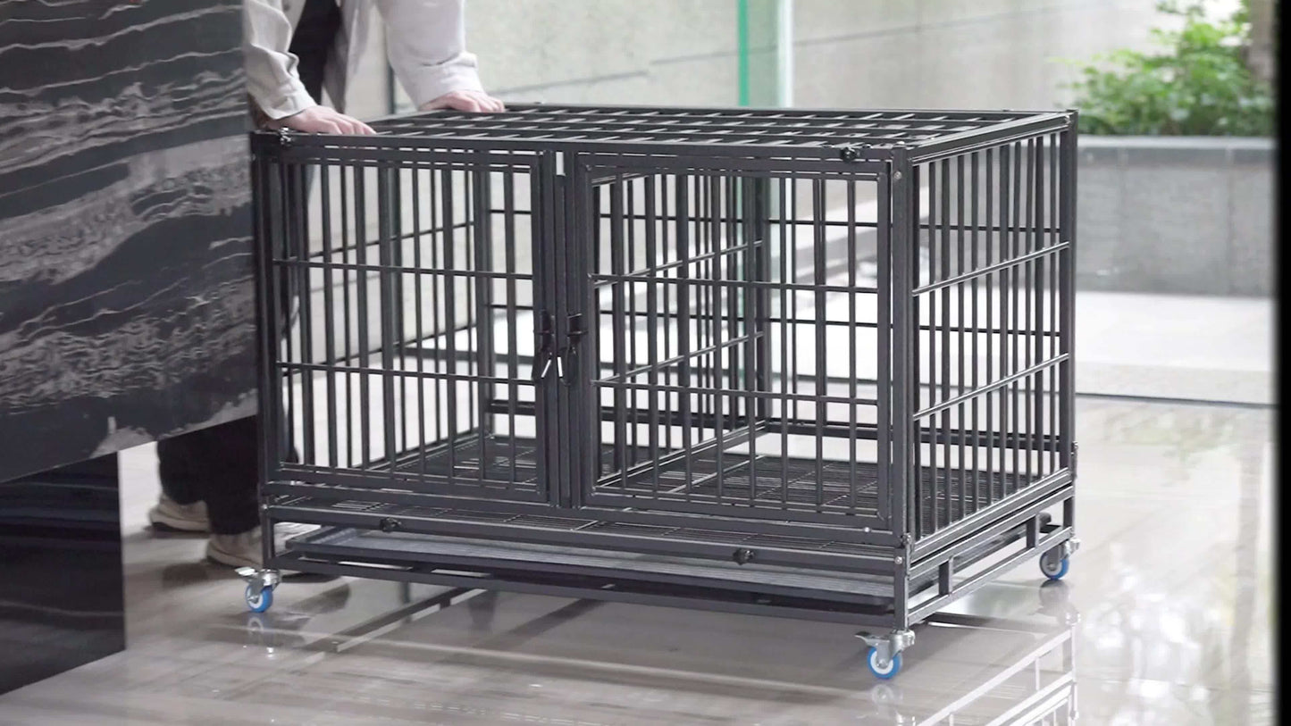 [Escape Proof Dog Crate] Heavy Duty Escape Proof 42 Inch Dog Crate Cage | Stackable Basic Kennel for Small to Medium Dogs with Divider - Indoor Pet Cage