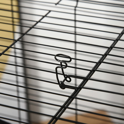 PawHut 42" Ferret Cage, Small Animal Habitat Metal Pet Cage with Wheels Brakes, Hammocks, Hanging Tunnels, and 3 Doors, Black