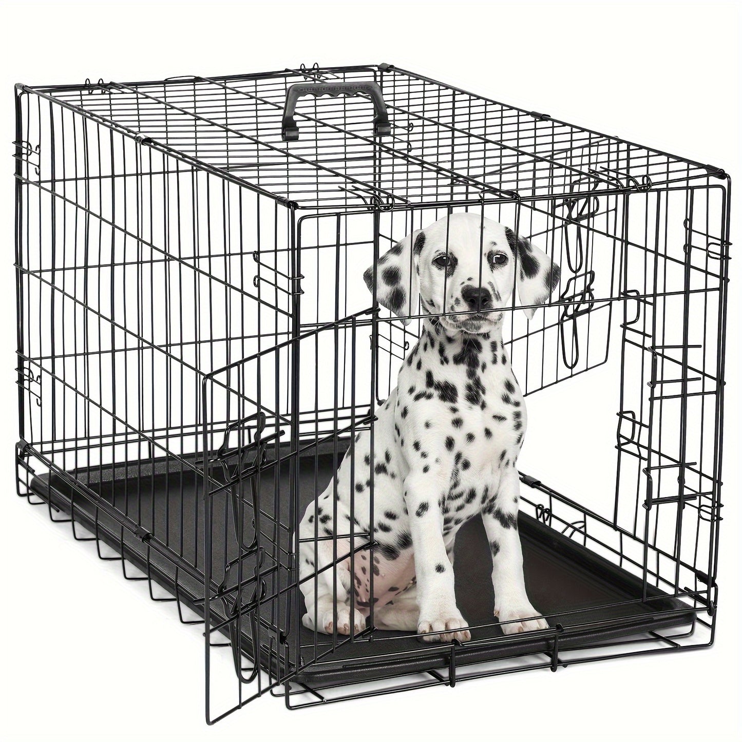 Medium Dog Crate with Double Doors, Foldable Pet Cage with Divider Panel & Removable Tray for Small to Medium Dogs - Secure & Spacious Indoor/Outdoor Crate
