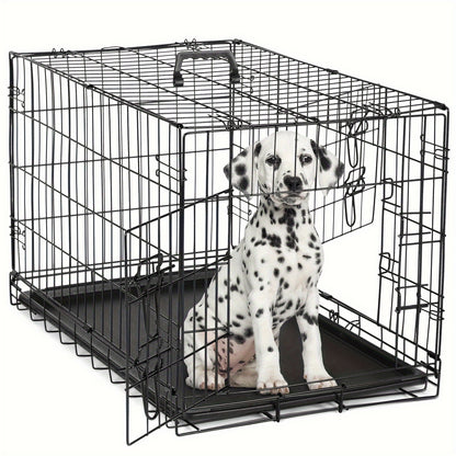 Medium Dog Crate with Double Doors, Foldable Pet Cage with Divider Panel & Removable Tray for Small to Medium Dogs - Secure & Spacious Indoor/Outdoor Crate