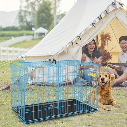 42/48 inch Double Door Folding Metal Dog Crate Dog Cage with Dividers And Leak-Proof Tray Metal Crate for Puppy to Medium to Large Dogs, with Removable Tray Wire Dog Kennel Portable Indoor Outdoor Pet Cage