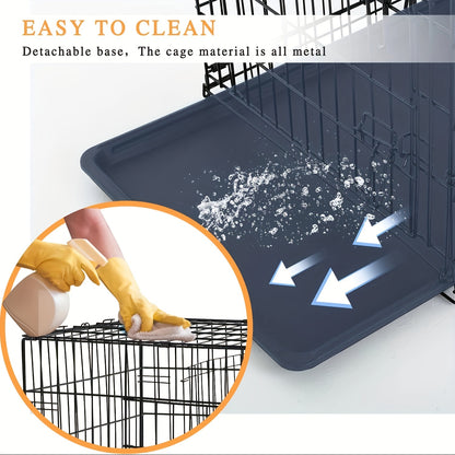 42/48 inch Double Door Folding Metal Dog Crate Dog Cage with Dividers And Leak-Proof Tray Metal Crate for Puppy to Medium to Large Dogs, with Removable Tray Wire Dog Kennel Portable Indoor Outdoor Pet Cage