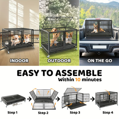 [Escape Proof Dog Crate] Heavy Duty Escape Proof 42 Inch Dog Crate Cage | Stackable Basic Kennel for Small to Medium Dogs with Divider - Indoor Pet Cage