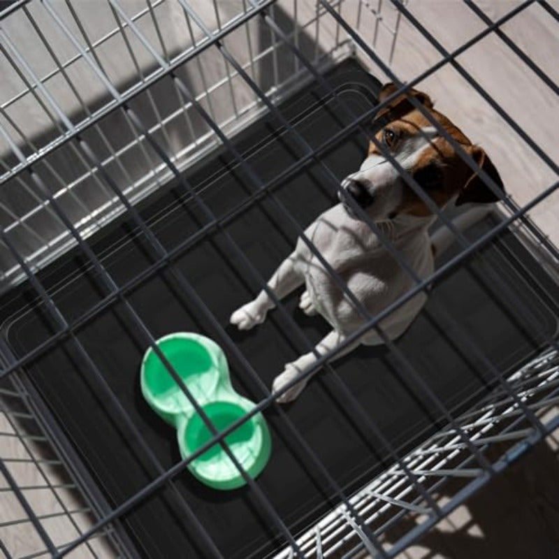 4pcs Heavy-Duty Black Plastic Dog Crate Tray Replacement Floor Liners - 27"x20.5" Spill-Proof Kennel Pan with Raised Edges, Durable Cage Accessories for Large Dogs, Cats, Rabbits, Training Cages, Food & Water Bowls Holders, E