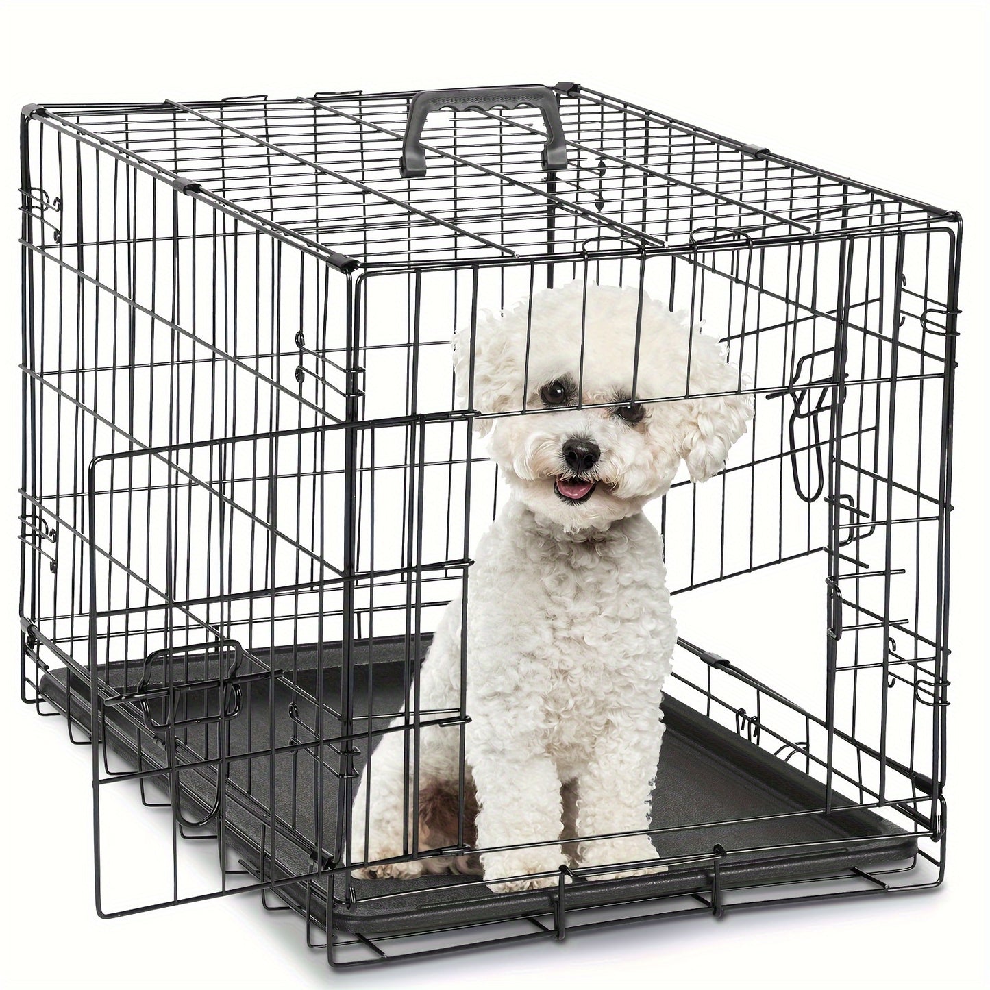 Double Door Folding Metal Wire Dog Crate with Divider Panel - Spacious, Leak-Proof, and Portable Pet Kennel for Indoor, Outdoor, and Travel - Easy Assembly, Durable, and Versatile Pet Cage