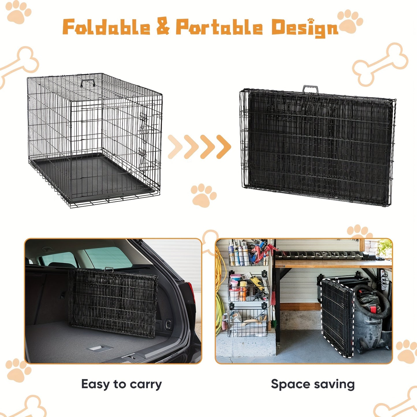 Double Door Folding Metal Wire Dog Crate with Divider Panel - Spacious, Leak-Proof, and Portable Pet Kennel for Indoor, Outdoor, and Travel - Easy Assembly, Durable, and Versatile Pet Cage