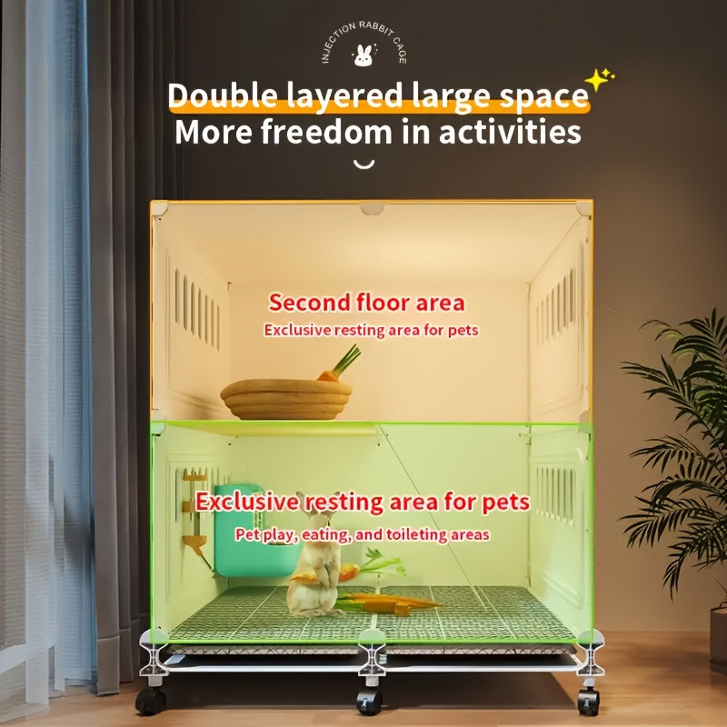 [1pc Deluxe Pet Cage Villa] 1pc Deluxe Iron Alloy Small Animal Cage Villa, Stainless Steel Pet Habitat with Wheels, Ventilated & Splash-Proof Outdoor Enclosure for Rabbits, Hamsters, Guinea Pigs