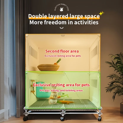 [1pc Deluxe Pet Cage Villa] 1pc Deluxe Iron Alloy Small Animal Cage Villa, Stainless Steel Pet Habitat with Wheels, Ventilated & Splash-Proof Outdoor Enclosure for Rabbits, Hamsters, Guinea Pigs