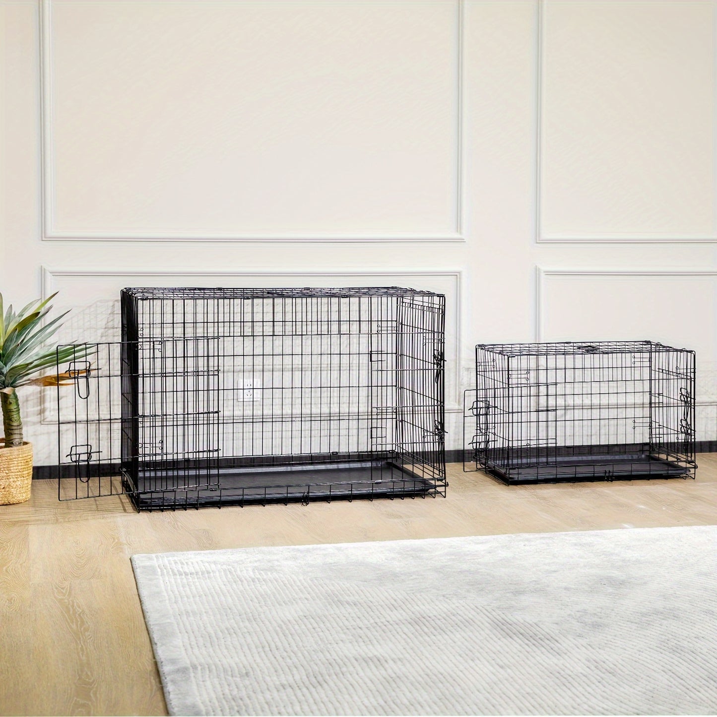 Double Door Folding Metal Wire Dog Crate with Divider Panel - Spacious, Leak-Proof, and Portable Pet Kennel for Indoor, Outdoor, and Travel - Easy Assembly, Durable, and Versatile Pet Cage
