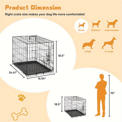 Medium Dog Crate with Double Doors, Foldable Pet Cage with Divider Panel & Removable Tray for Small to Medium Dogs - Secure & Spacious Indoor/Outdoor Crate